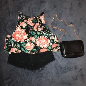 Open-backed Floral Cropped Tank Top
